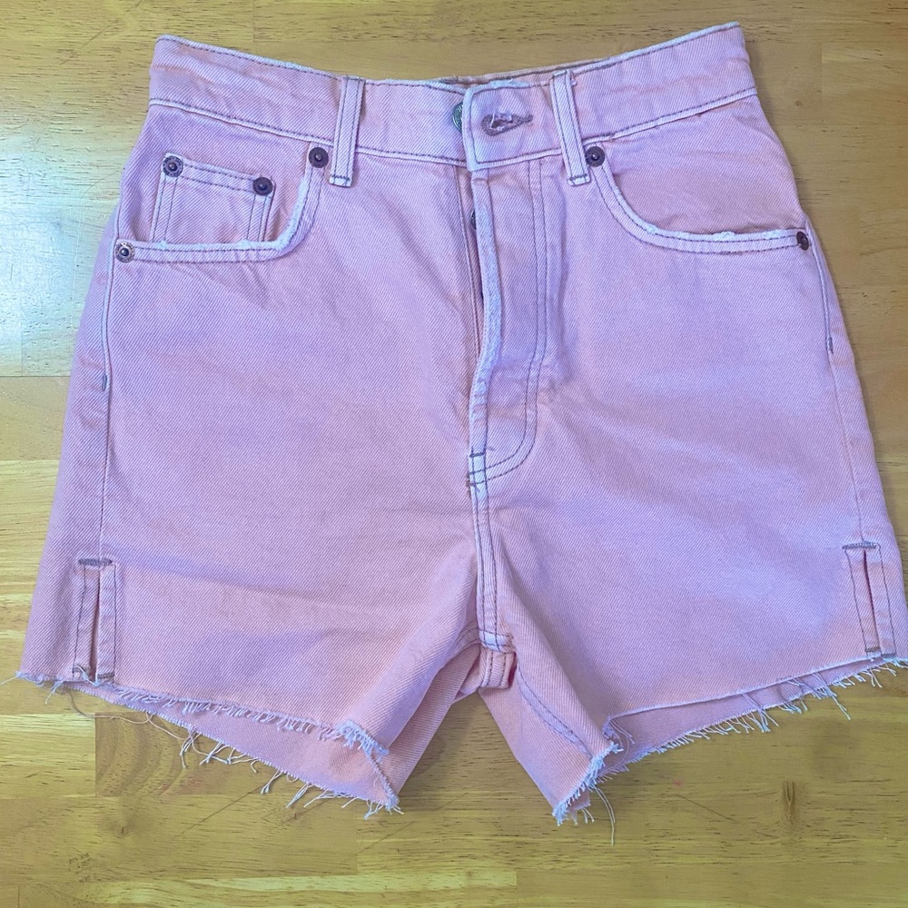 Zara Bubblegum Pink Distressed High Rise Denim Shorts Size 2